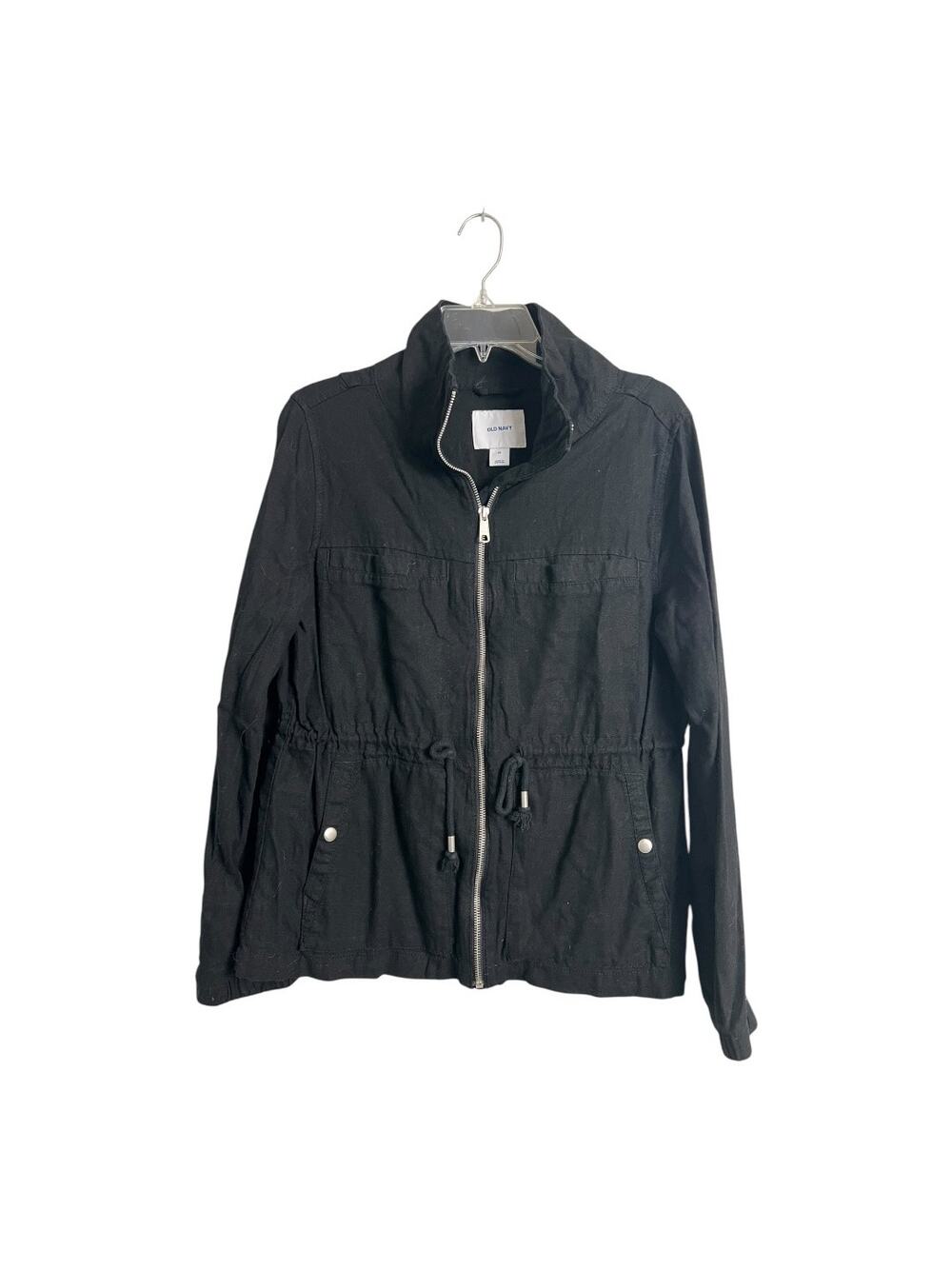 Old Navy black linen blend jacket medium M Preppy Twee Casual Basic Normcore